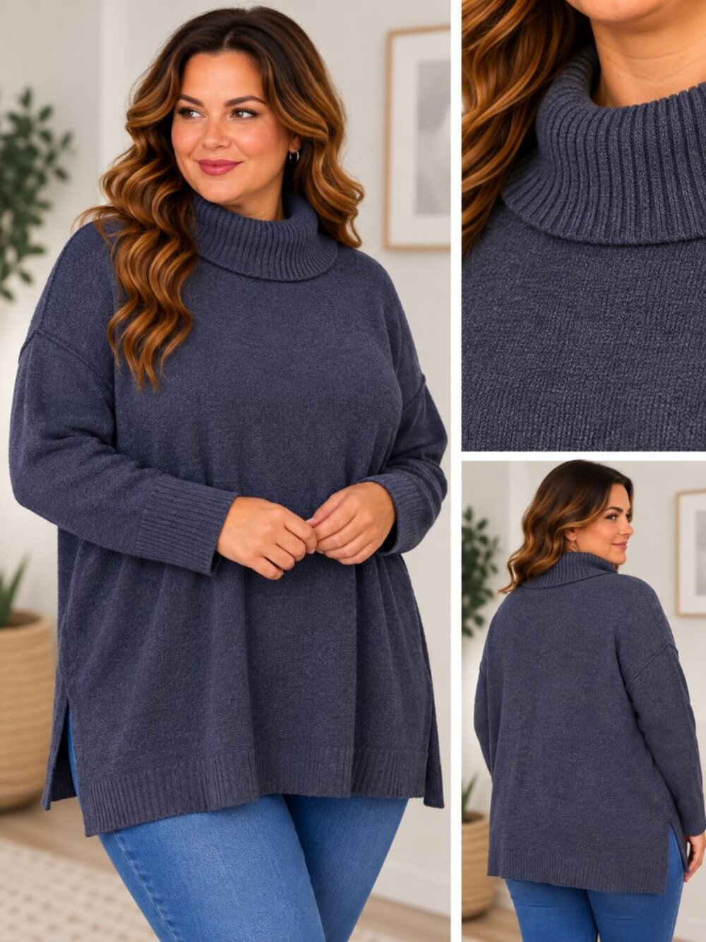 Terra & Sky Sweater Cowl-Neck Tunic Cozy Dusty Blue Size 1X (16W-18W)